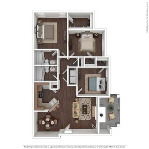 Floor plan for 3 beds, 2 baths, 1158 sqft
